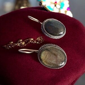 925 Silver Genuine Labradorite Large Earrings